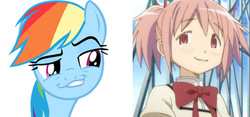 Size: 720x336 | Tagged: safe, rainbow dash, g4, madoka kaname, puella magi madoka magica, smugdash