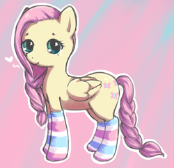 Size: 457x442 | Tagged: safe, artist:risuchan, fluttershy, g4, alternate hairstyle, clothes, female, socks, solo, striped socks