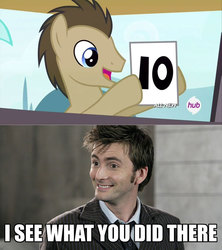 Size: 800x899 | Tagged: safe, edit, screencap, doctor whooves, time turner, earth pony, pony, g4, leap of faith, 10, analysis, blazer, clothes, doctor who, i see what you did there, image macro, lies, male, meme, necktie, reference, shirt, sideburns, stallion, tenth doctor
