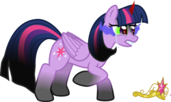 Size: 6419x3816 | Tagged: safe, artist:0nautile18e26, twilight sparkle, alicorn, pony, g4, big crown thingy 2.0, changing colors, colored horn, corrupted, corrupted twilight sparkle, curved horn, dark magic, female, horn, magic, mare, simple background, solo, sombra eyes, sombra horn, transparent background, twilight sparkle (alicorn)