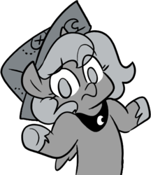 Size: 425x492 | Tagged: safe, artist:egophiliac, princess luna, moonstuck, g4, cartographer's cap, female, filly, grayscale, hat, looking at you, monochrome, shrug, shrugpony, solo, woona