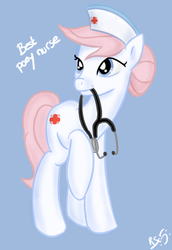 Size: 421x613 | Tagged: safe, artist:ransurround, nurse redheart, g4, female, mouth hold, solo, stethoscope