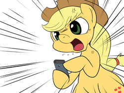 Size: 900x675 | Tagged: safe, artist:kmart0614, applejack, g4, female, iphone, solo, speed lines