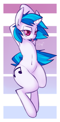 Size: 1034x2105 | Tagged: safe, artist:whoop, dj pon-3, vinyl scratch, semi-anthro, g4, armpits, belly button, female, solo