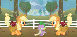 Size: 645x312 | Tagged: safe, edit, edited screencap, screencap, applejack, spike, pony, g4, the ticket master, animated, duality, excited, happy, jumping, pronking, silly, silly pony