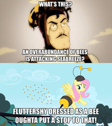 Size: 1920x2160 | Tagged: safe, edit, edited screencap, screencap, fluttershy, seabreeze, bee, human, pegasus, pony, g4, it ain't easy being breezies, animal costume, bee costume, butt, butt shake, clothes, costume, dr bees, female, flutterbee, harry partridge, mare, plot, remake, what's this?