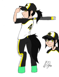 Size: 1158x1500 | Tagged: safe, artist:dj-black-n-white, oc, oc only, oc:mistake, unnamed oc, satyr, ambiguous gender, baseball bat, baseball cap, colored, female, hat, offspring, parent:queen chrysalis, simple background, transparent background