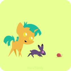 Size: 601x601 | Tagged: safe, artist:haretrinity, snails, rabbit, snail, g4, cute, pointy ponies, smiling