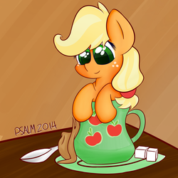 Size: 4000x4000 | Tagged: safe, artist:psalmie, applejack, g4, cup, female, solo, sugarcube