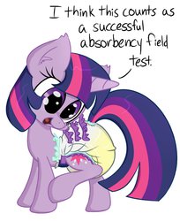 Size: 1047x1280 | Tagged: safe, artist:skitter, twilight sparkle, pony, unicorn, g4, cute, diaper, diaper fetish, female, for science, frilly diaper, non-baby in diaper, poofy diaper, solo, unicorn twilight, urine, wet diaper