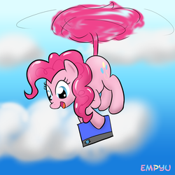 Size: 1000x1000 | Tagged: safe, artist:empyu, pinkie pie, g4, 30 minute art challenge, female, helicopter, hilarious in hindsight, pinkiecopter, solo, tailcopter