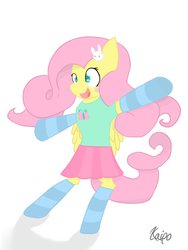 Size: 774x1032 | Tagged: safe, artist:kaiponi, fluttershy, pony, g4, bipedal, clothes, female, solo