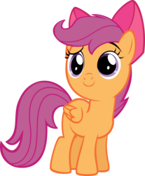 Size: 6627x8000 | Tagged: safe, artist:jailboticus, scootaloo, pegasus, pony, g4, somepony to watch over me, absurd resolution, apple bloom's bow, blank flank, bow, cute, cutealoo, female, filly, foal, folded wings, hair bow, simple background, smiling, solo, transparent background, vector, wings