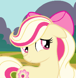 Size: 500x511 | Tagged: safe, artist:chunk07x, oc, oc only, oc:raspberry delight, animated, blushing, bow, shy, solo