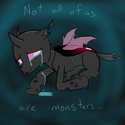 Size: 1000x1000 | Tagged: safe, artist:glacierfrostclaw, changeling, crying, female, pink changeling, sad, solo