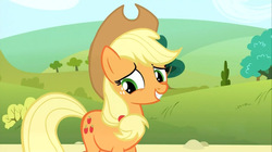 Size: 1280x717 | Tagged: safe, screencap, applejack, g4, leap of faith, awkward, female, solo