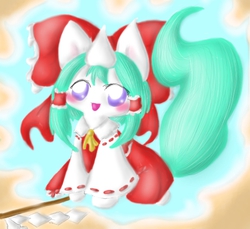 Size: 518x474 | Tagged: safe, artist:spectralpony, oc, oc only, oc:okiku, clothes, cosplay, hakurei reimu, miko, solo, touhou