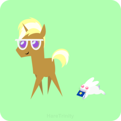 Size: 601x601 | Tagged: safe, artist:haretrinity, trenderhoof, rabbit, g4, book, pointy ponies, simple background, walking