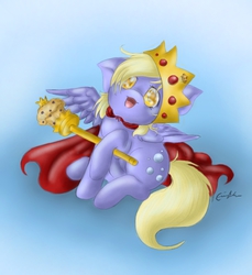 Size: 550x600 | Tagged: safe, artist:spectralpony, derpy hooves, pegasus, pony, g4, cape, clothes, crown, cute, derpabetes, female, mare, muffin queen, scepter, solo