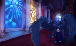 Size: 1280x778 | Tagged: safe, artist:saint-juniper, princess luna, human, g4, crossover, ender wiggin, ender's game, throne room