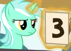 Size: 413x299 | Tagged: safe, screencap, lyra heartstrings, g4, leap of faith, female, lyra is not amused, lyra's score, magic, not happy, reaction image, scoring, solo, unimpressed