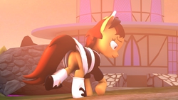 Size: 1920x1080 | Tagged: safe, artist:sourcerabbit, oc, oc only, oc:maría teresa de los ponyos paguetti, earth pony, pony, 3d, butt, clothes, featureless crotch, female, maid, mare, plot, solo, source filmmaker, technically an upskirt shot, upskirt