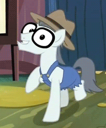 Size: 209x252 | Tagged: safe, screencap, silver shill, earth pony, pony, g4, leap of faith, animated, glasses, hat, male, overalls, solo, stallion, walk cycle