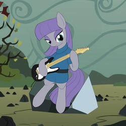 Size: 2000x2000 | Tagged: safe, artist:mcsadat, maud pie, earth pony, pony, g4, electric guitar, eyeshadow, female, guitar, high res, looking down, makeup, mare, musical instrument, rock, rock (music), sitting, solo