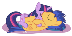 Size: 990x495 | Tagged: safe, artist:dm29, flash sentry, twilight sparkle, alicorn, pony, g4, cuddling, cute, female, julian yeo is trying to murder us, male, mare, on back, ship:flashlight, shipping, simple background, sleeping, snuggling, straight, transparent background, twilight sparkle (alicorn)