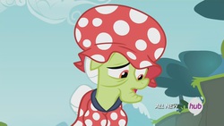 Size: 1920x1080 | Tagged: safe, screencap, granny smith, g4, leap of faith, all new, clothes, female, hat, hub logo, misleading thumbnail, out of context, raised eyebrow, solo, swimming cap, swimsuit