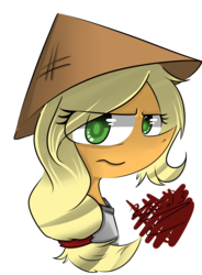 Size: 2169x2948 | Tagged: safe, artist:scootaloocuteness, applejack, g4, asian conical hat, female, hat, high res, portrait, simple background, solo