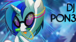 Size: 1920x1080 | Tagged: safe, artist:0verated, artist:wicklesmack, edit, dj pon-3, vinyl scratch, pony, unicorn, g4, female, glowstick, hooves, horn, mare, mouth hold, solo, sunglasses, text, tongue out, vector, wallpaper, wallpaper edit
