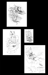 Size: 1974x3050 | Tagged: safe, artist:mcstalins, derpy hooves, princess cadance, pegasus, pony, g4, female, mare, monochrome, sketch dump, traditional art