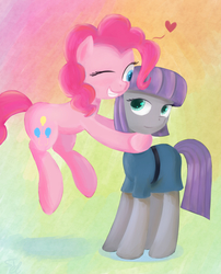 Size: 1700x2100 | Tagged: safe, artist:st-el, maud pie, pinkie pie, g4, heart, hug