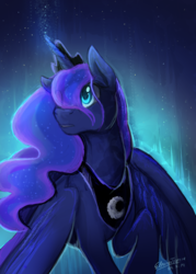 Size: 2500x3500 | Tagged: safe, artist:elbdot, princess luna, alicorn, pony, g4, female, high res, rain, solo