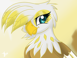Size: 1600x1200 | Tagged: safe, artist:tallyburd, oc, oc only, oc:vivica pierce, griffon, bust, female, griffon oc, looking at you, signature, smiling, solo