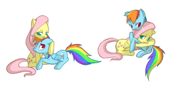 Size: 1280x634 | Tagged: safe, artist:ines-takeya, fluttershy, rainbow dash, g4, female, hug, lesbian, ship:flutterdash, shipping