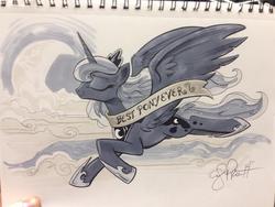 Size: 1024x768 | Tagged: safe, artist:andypriceart, princess luna, g4, best pony, female, flying, old banner, photo, solo, traditional art