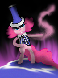 Size: 768x1024 | Tagged: safe, artist:generalslinkie, pinkie pie, earth pony, pony, g4, bipedal, circus, clothes, female, hat, solo, top hat, vest