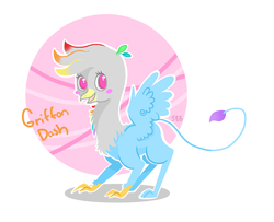 Size: 995x808 | Tagged: safe, artist:jellybeanbullet, rainbow dash, griffon, g4, female, griffonized, rainbow griffon, solo, species swap