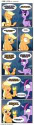 Size: 1150x4200 | Tagged: dead source, safe, artist:thebrokencog, applejack, twilight sparkle, alicorn, pony, g4, leap of faith, :d, :p, apple of discord, applejack lost or spent the bit, comic, female, floppy ears, golden apple, mare, messy mane, neon's bit, now you fucked up, smiling, surprised, twilight sparkle (alicorn), what were you thinking, wide eyes, you had one job