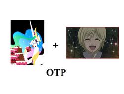 Size: 1218x926 | Tagged: safe, princess celestia, g4, anime, cake, cakelestia, crossover shipping, exploitable meme, female, ichijo, male, meme, otp, shipping, straight, vampire knight