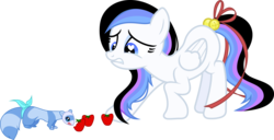 Size: 11681x6000 | Tagged: safe, artist:psychicwalnut, oc, oc only, oc:starbelle, ferret, pegasus, pony, absurd resolution, bells, feeding, heart eyes, nervous, pet, pet oc, solo, strawberry, tail bow, wingding eyes