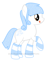 Size: 672x884 | Tagged: safe, artist:miss-kimberly-rose, oc, oc only, oc:snow breeze, earth pony, pony, clothes, licking lips, socks, solo, striped socks, tongue out