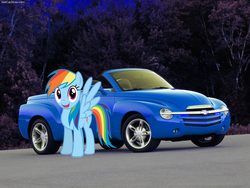 Size: 1600x1200 | Tagged: safe, rainbow dash, g4, car, chevrolet, chevrolet ssr, chevy, female, ponies with cars, solo