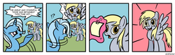 Size: 1026x324 | Tagged: safe, artist:mysticolt, derpy hooves, trixie, pegasus, pony, g4, comic, cute, derpabetes, female, magic, mare, muffin, photo, underp