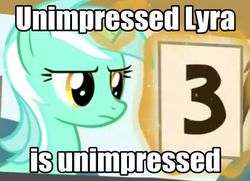 Size: 413x299 | Tagged: safe, lyra heartstrings, pony, unicorn, g4, leap of faith, my little pony: friendship is magic, exploitable meme, female, lyra's score, magic, mare, meme, reaction image, solo, unimpressed