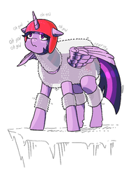 Size: 576x768 | Tagged: safe, artist:idrawweeklypony, twilight sparkle, alicorn, pony, g4, bubble wrap, female, funny as hell, helmet, mare, nervous, scared, simple background, solo, trembling, twilight can't fly, twilight sparkle (alicorn), white background