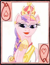 Size: 785x1018 | Tagged: safe, artist:the1king, princess cadance, g4, crown, female, heart, playing card, queen, solo