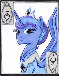 Size: 785x1018 | Tagged: safe, artist:the1king, princess luna, g4, female, playing card, queen, solo, spades, tiara